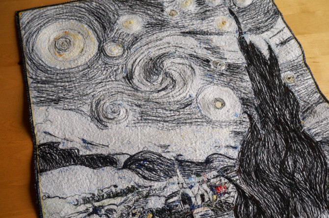 vyšívaný obraz podle Van Gogha - rub