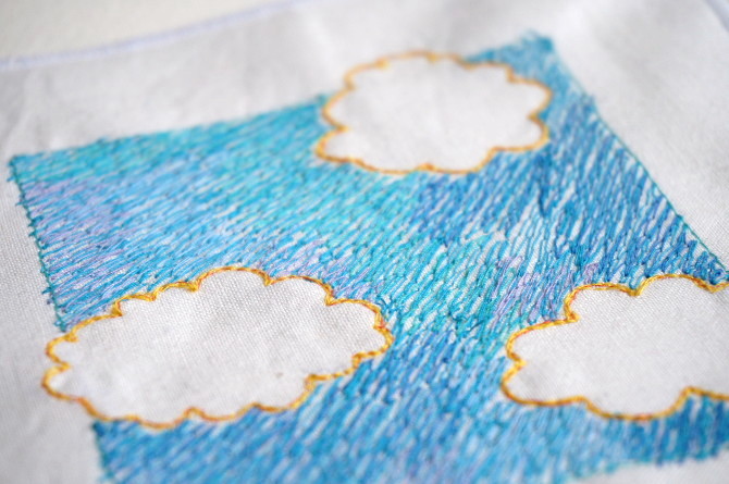 sky clouds embroidery - výšivka na stroji - oblaka
