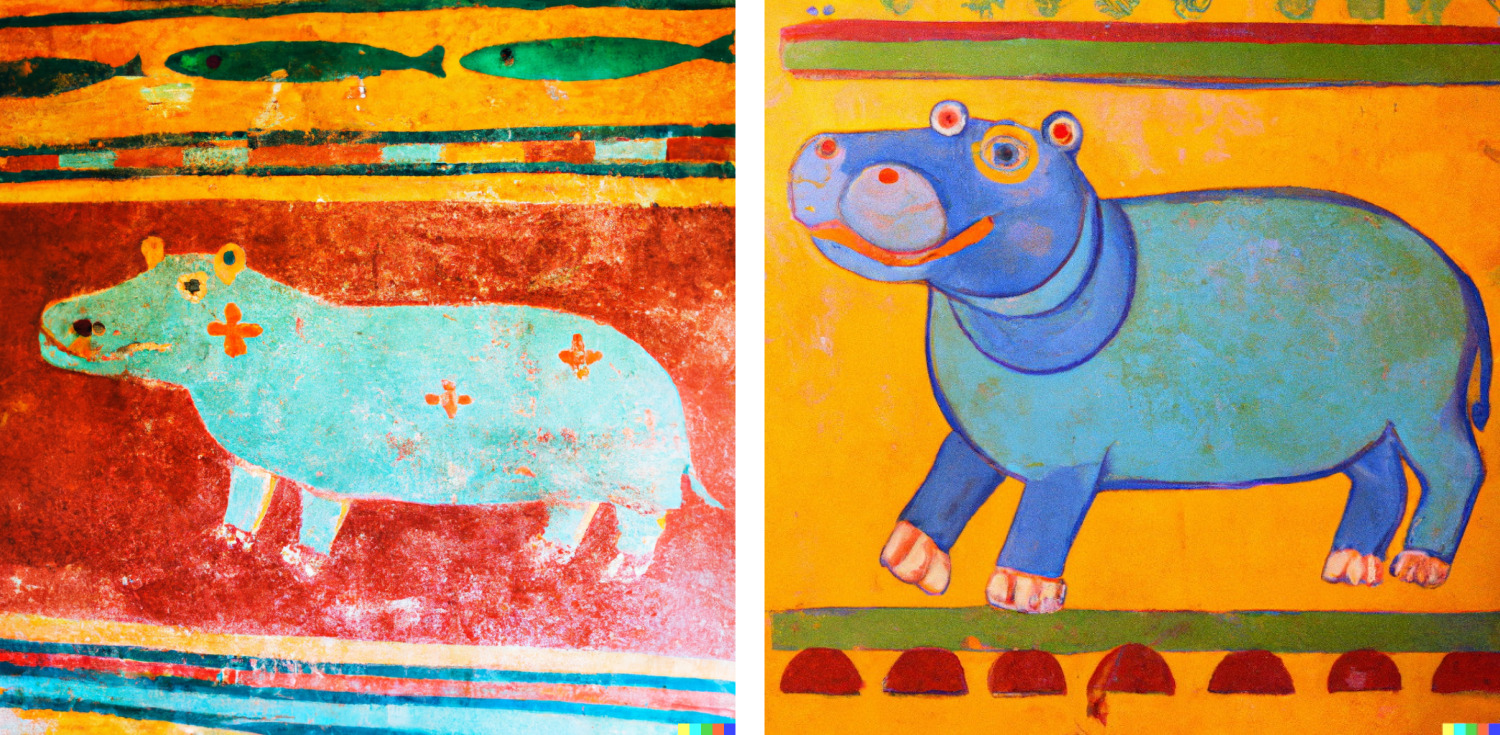 Ancient Egyptian mural hippo, dall-e, AI